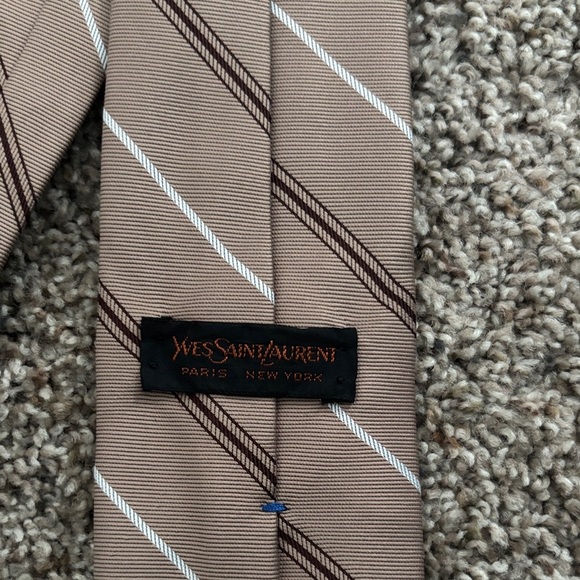 Vintage YSL Yves Saint Laurent Stripped Tan Tie - Picture 4 of 5